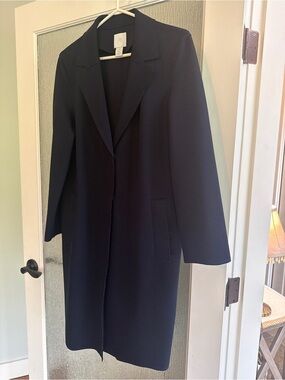 H&M Raw-Edge Style Women's Long Dark Blue Coat